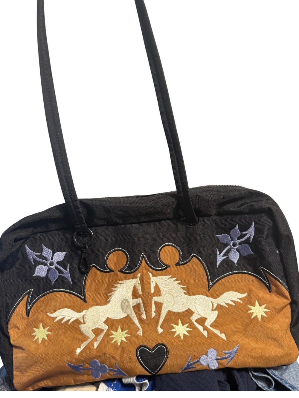 Baggu Black and Brown Horse Embroidered Shoulder Bag